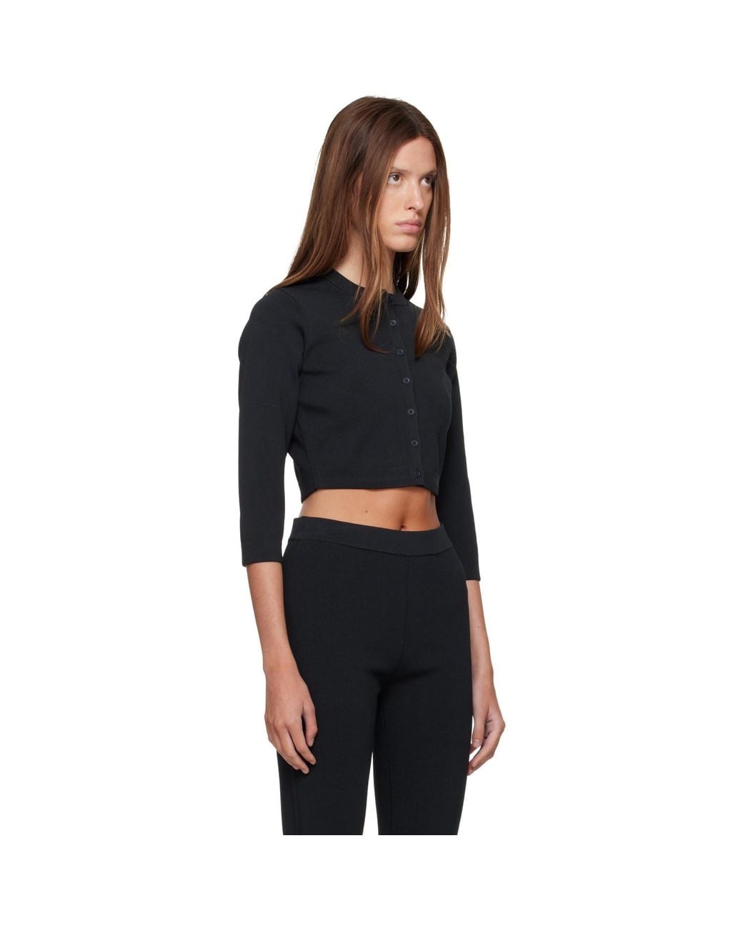 Skims Black Refined Knit Cropped Cardigan