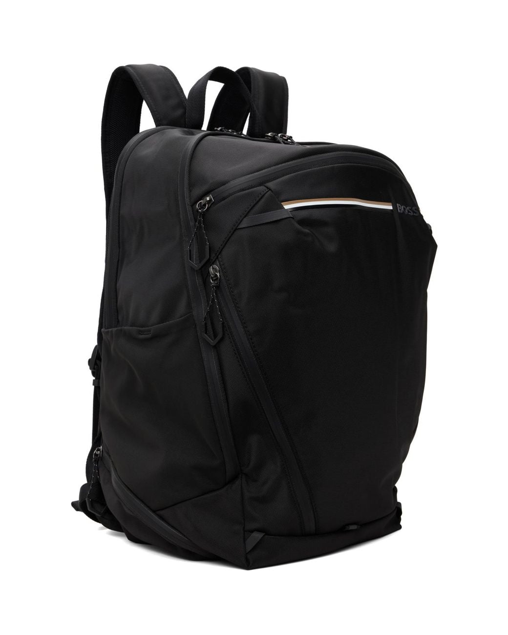 Boss Black Structured Fabric Logo & Signature Stripe Backpack for men