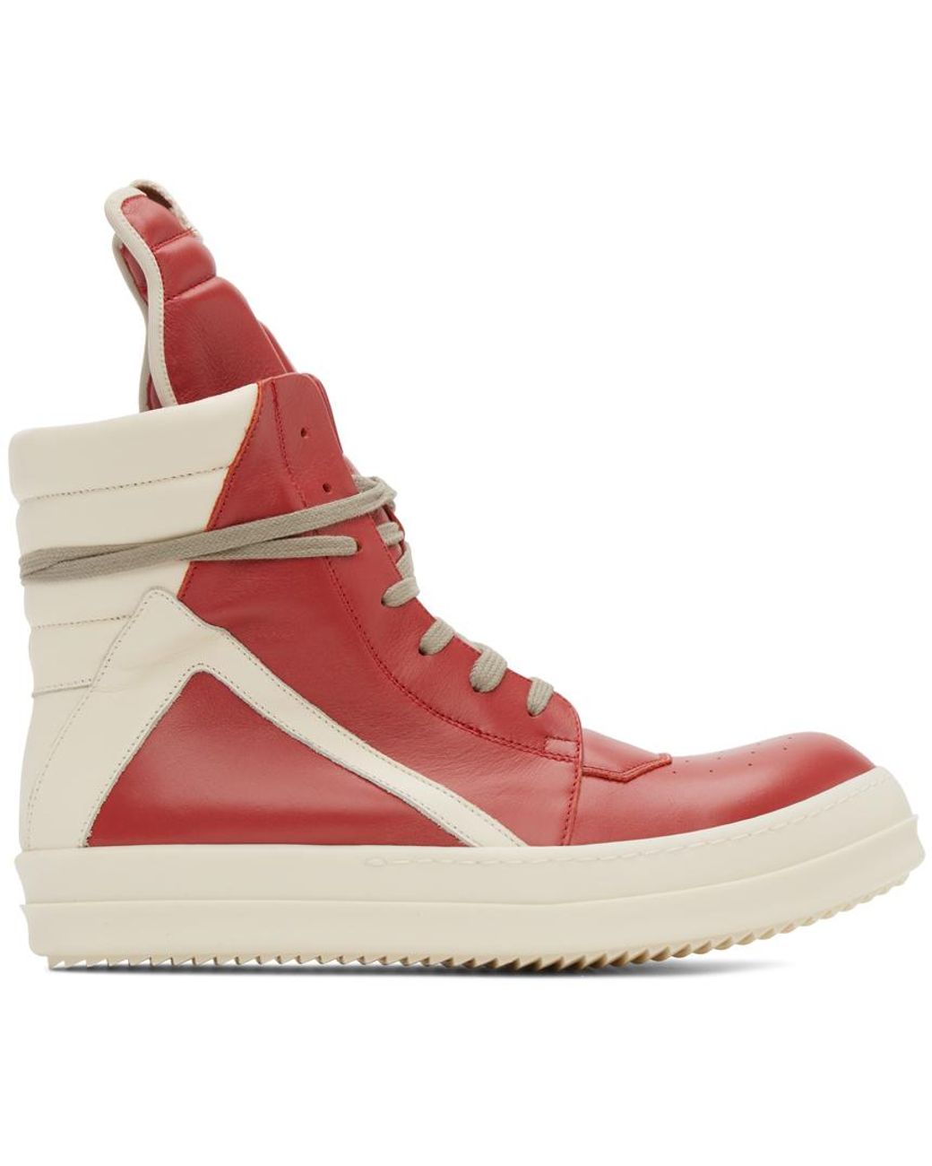 Rick Owens Leather Red & Offwhite Geobasket High Sneakers for Men Lyst