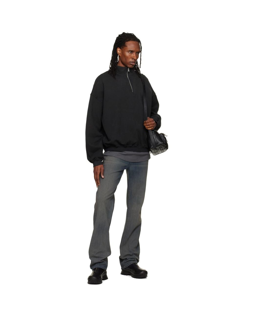 ALEXANDER DIGENOVA Black Stencil Logo Quarter Zip Sweater for men