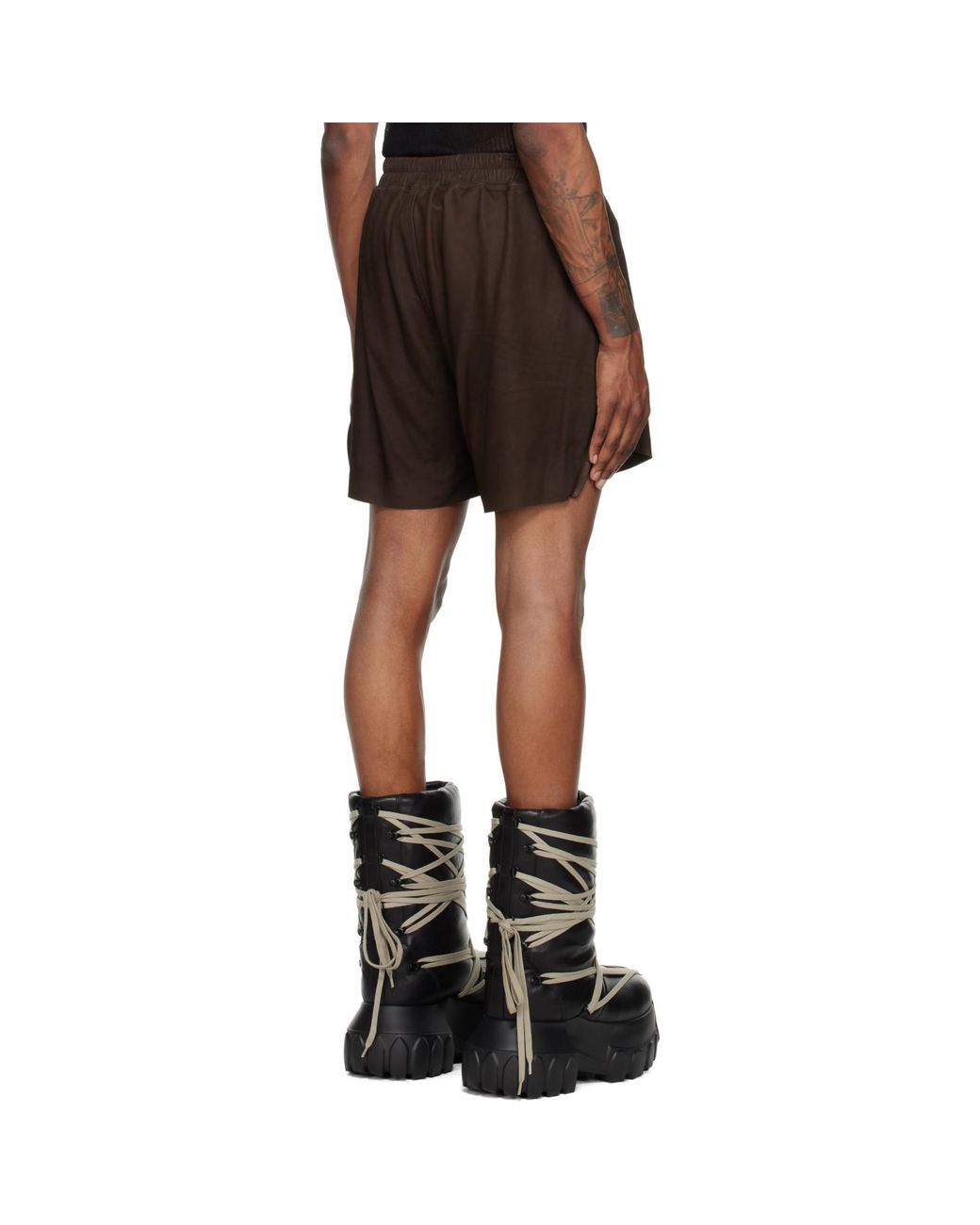 Rick Owens Brown Rick S Boxers Leather Shorts for men