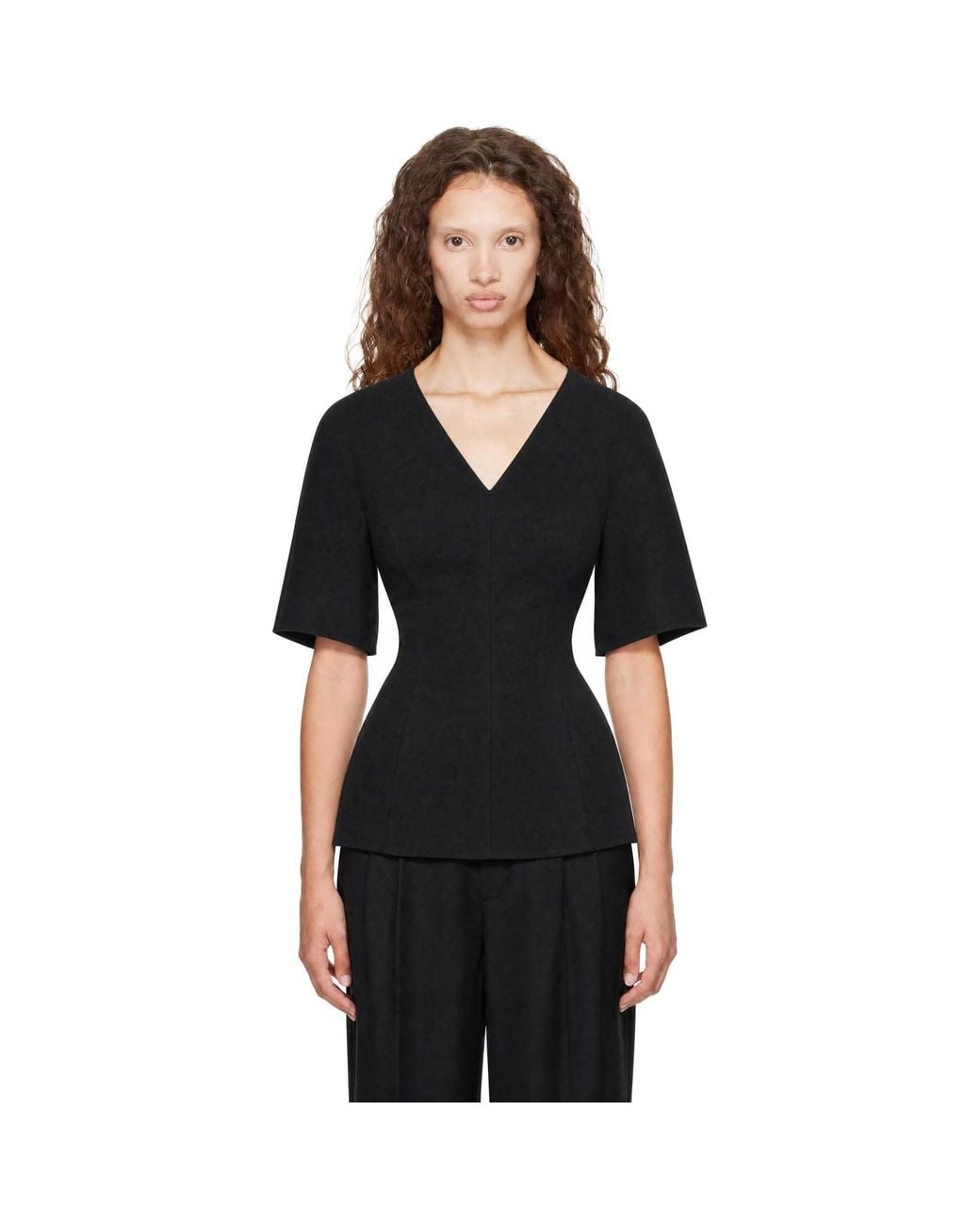 Lisa Yang Black Doublé V Neck Top