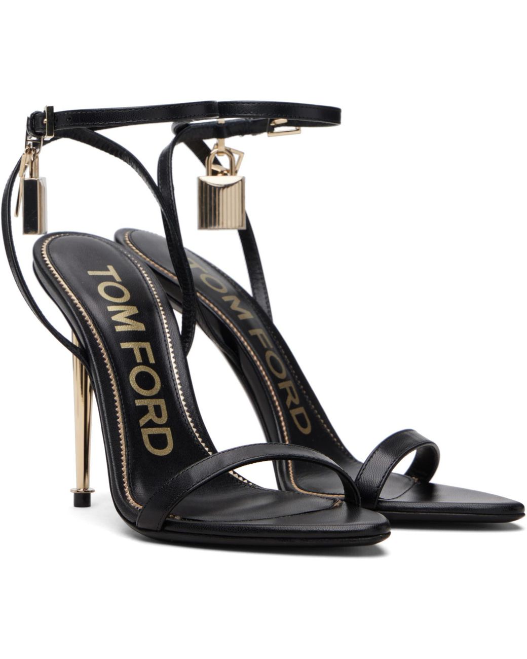 Tom Ford Black Padlock Pointy Naked Heeled Sandals