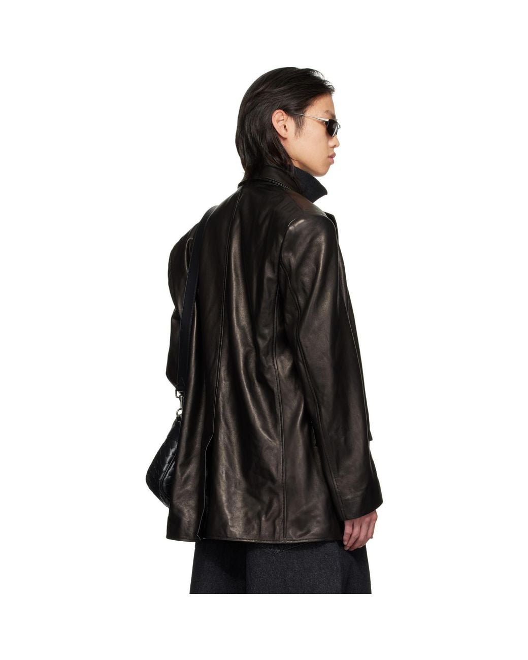 Lu'u Dan Black Oversized Tailored Leather Suit Jacket for men