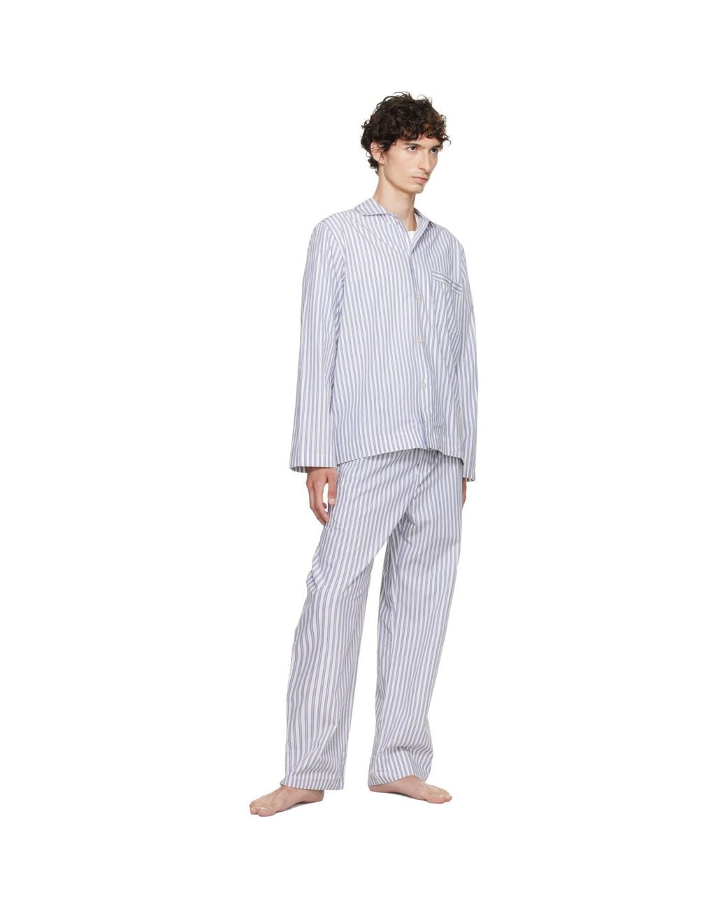 Tekla Blue Poplin Long-Sleeved Pyjama Shirt for men