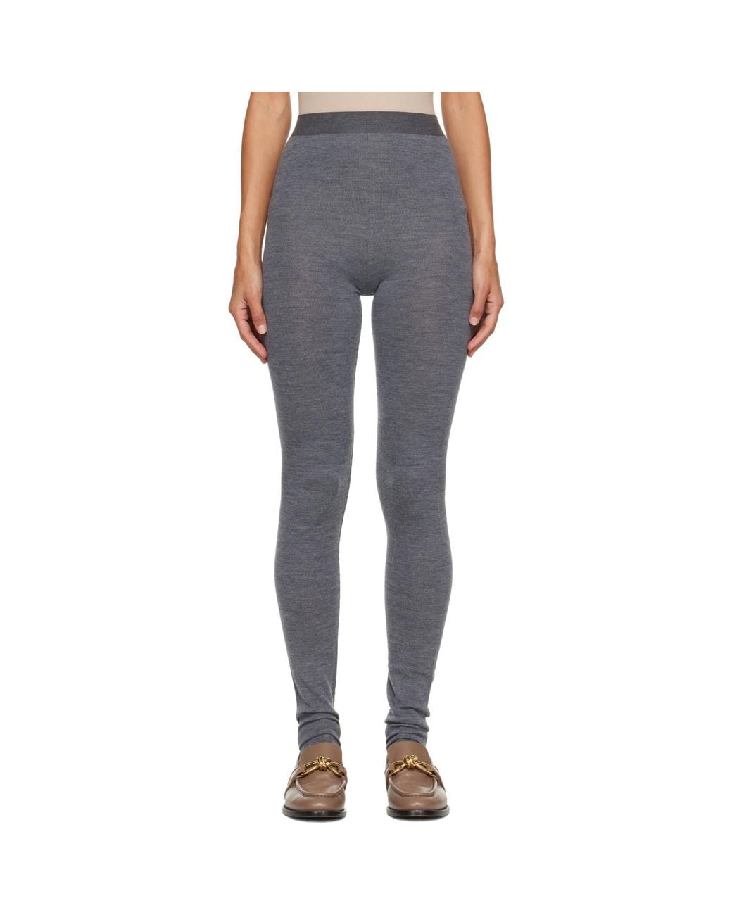 Bottega Veneta Gray Wool Rib Seamless Leggings