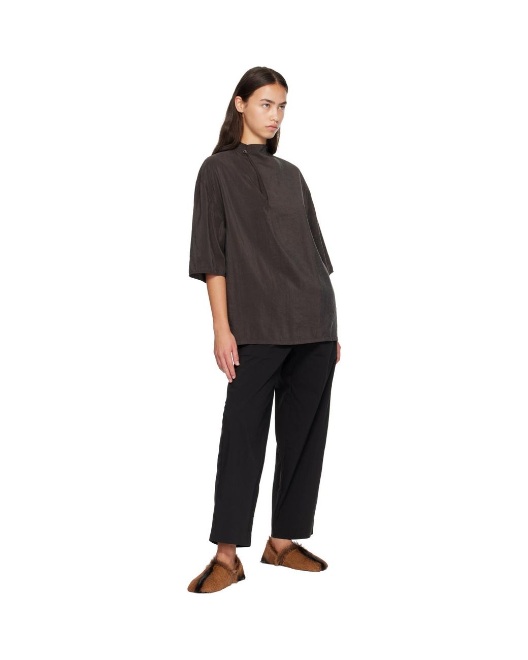 Lemaire Brown Long-Hair Leather Slipper Loafers