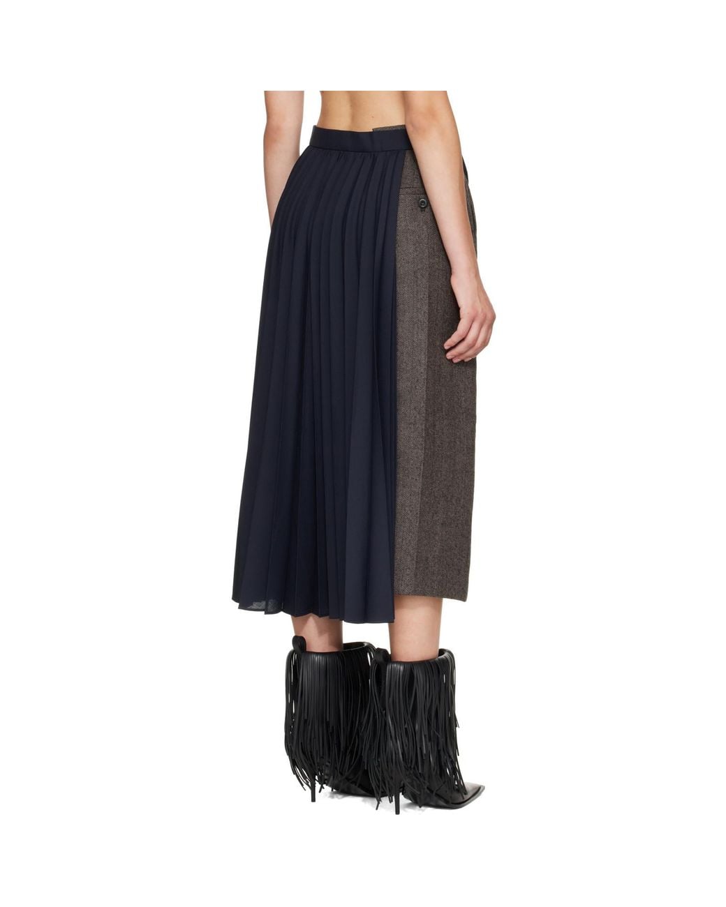 Sacai Black Taupe & Herringbone X Suiting Midi Skirt