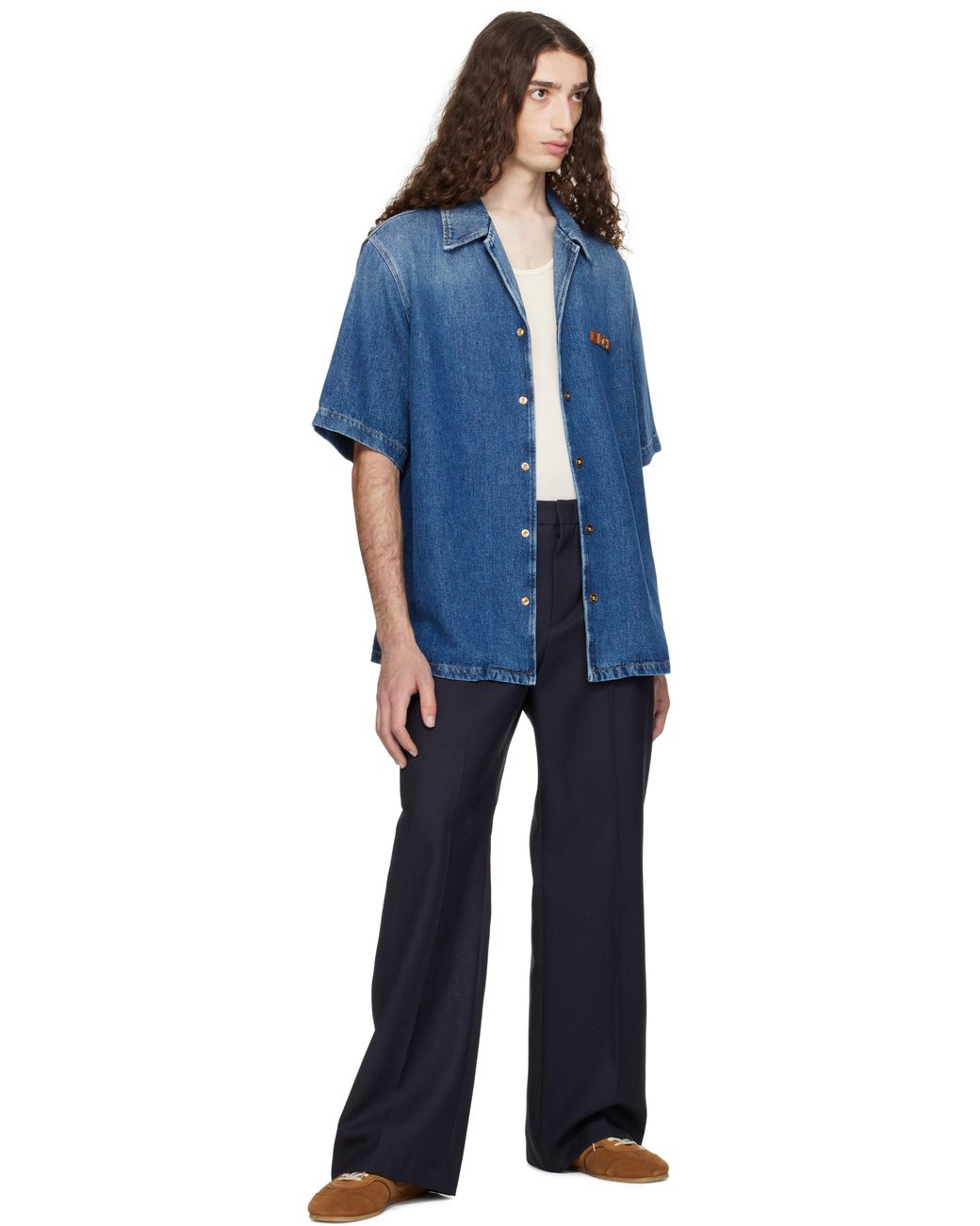 Versace Blue Denim Shirt With Short Sleeves for men