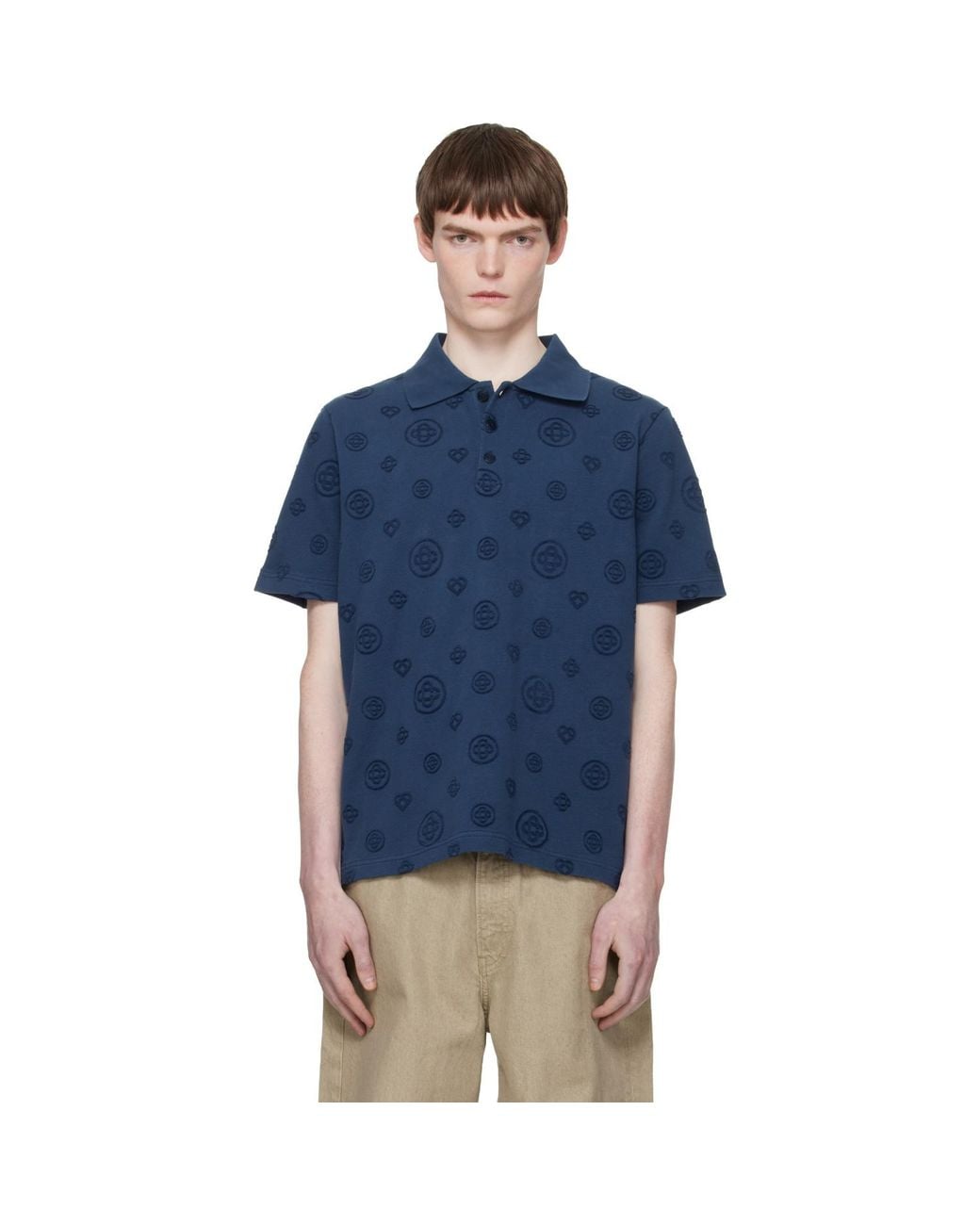 Casablanca Blue Applique Monogram Polo for men