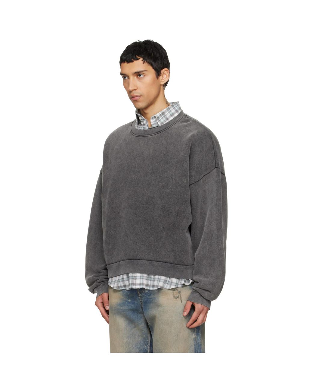 Acne Gray Sweater Logo Patch Sweatshirt for men