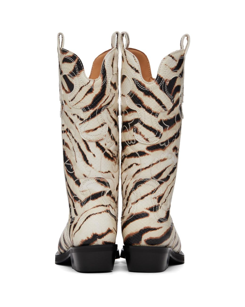 Ganni Brown Off- Mid Shaft Embroidered Western Boots