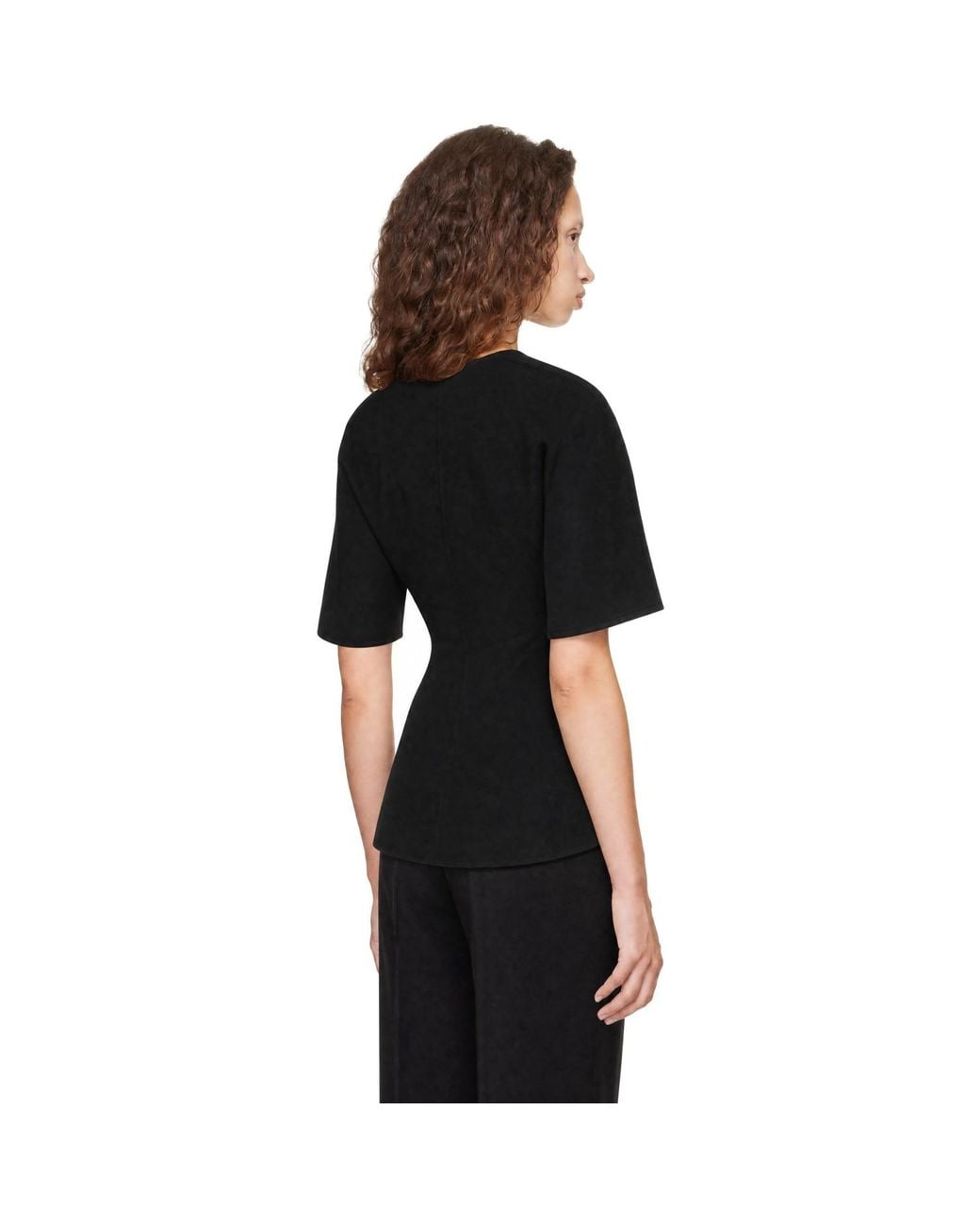 Lisa Yang Black Doublé V Neck Top