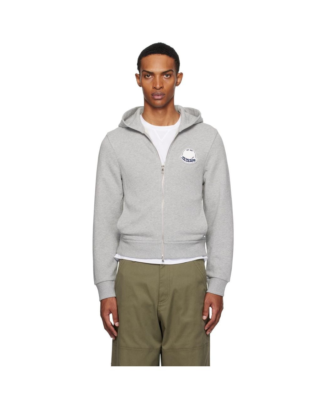 Moncler Gray Logo Cotton Zip-Up Hoodie for men
