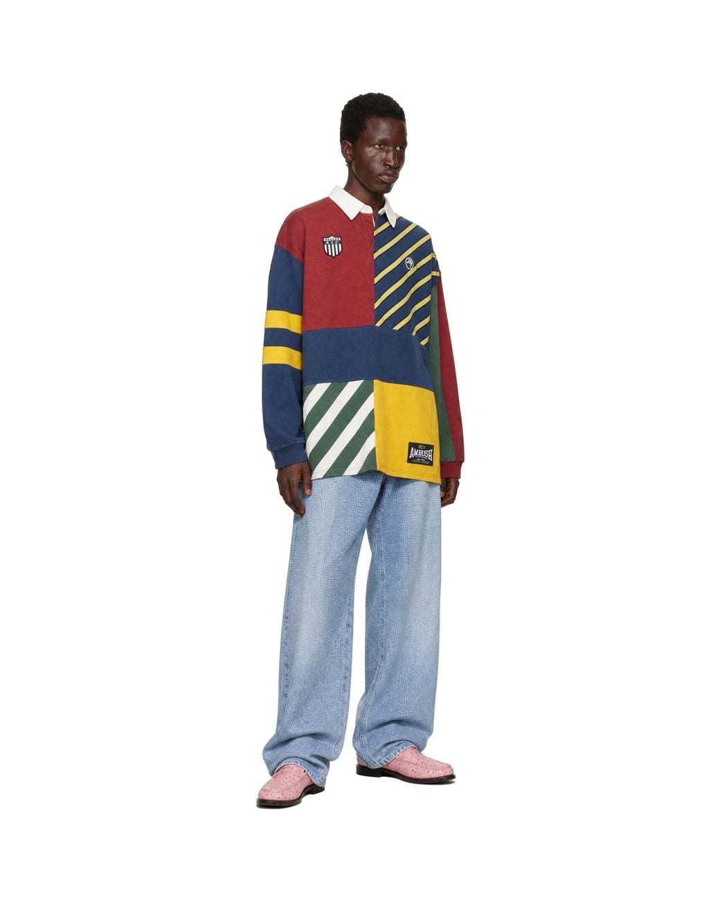 Ambush Blue Patchwork Rugby Polo for men