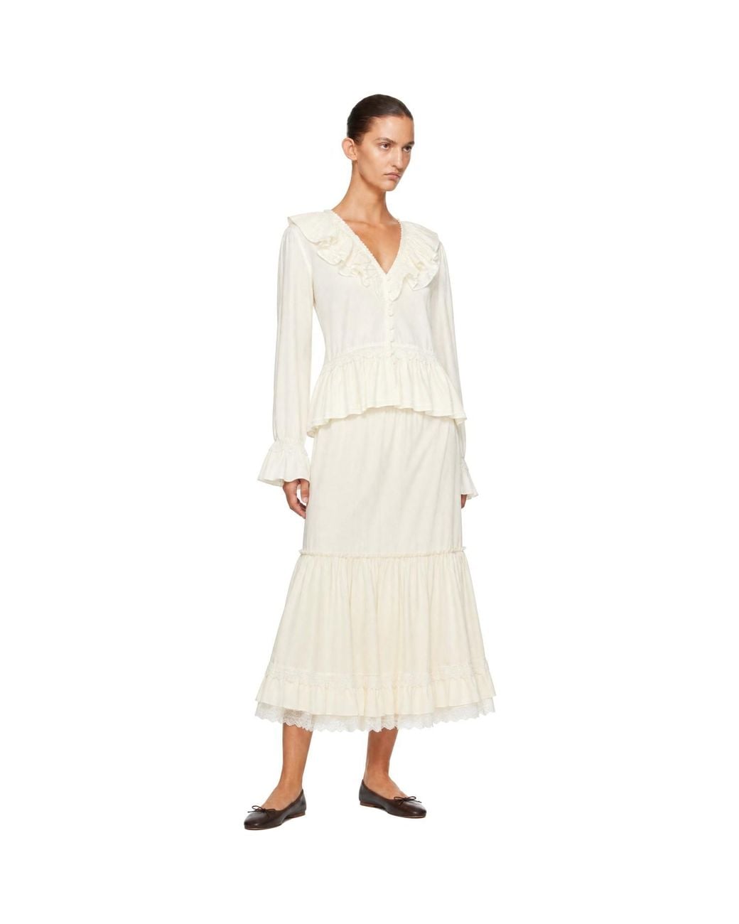 Ganni Natural Off- Washed Flyweight Nylon Midi Skirt