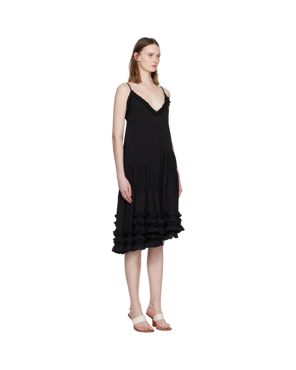 Dries Van Noten Black Asymmetrical Ruffle Minidress
