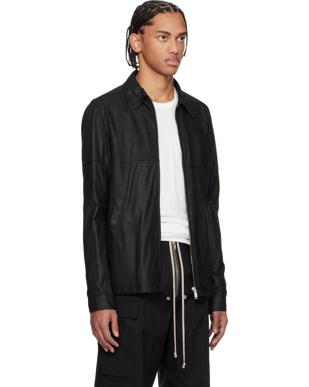 メンズ Rick Owens ブラック Temple Brad レザージャケット ブラック 