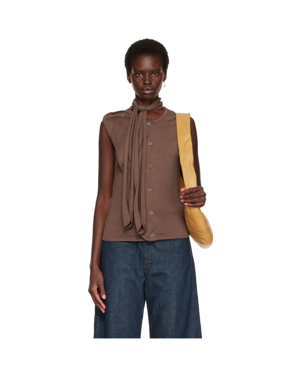 Lemaire Brown Asymmetrical Cardigan
