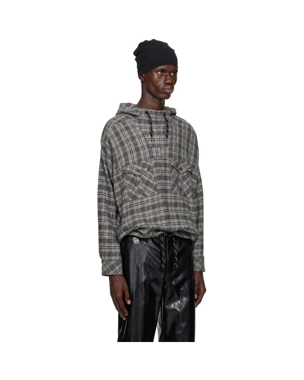 Martine Rose Gray Check Shirt Hoodie for men