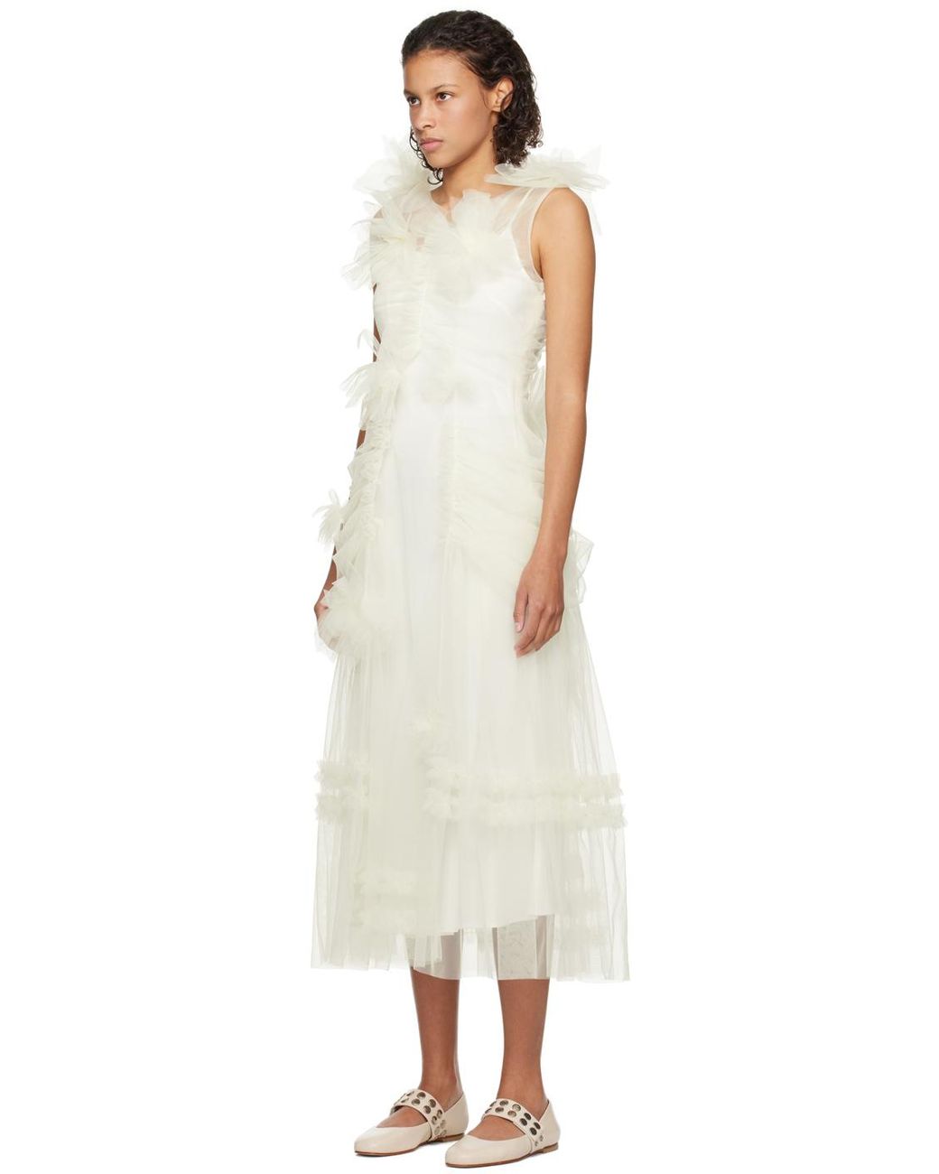 Molly Goddard Ssense Exclusive Off- Jaya Midi Dress in White | Lyst