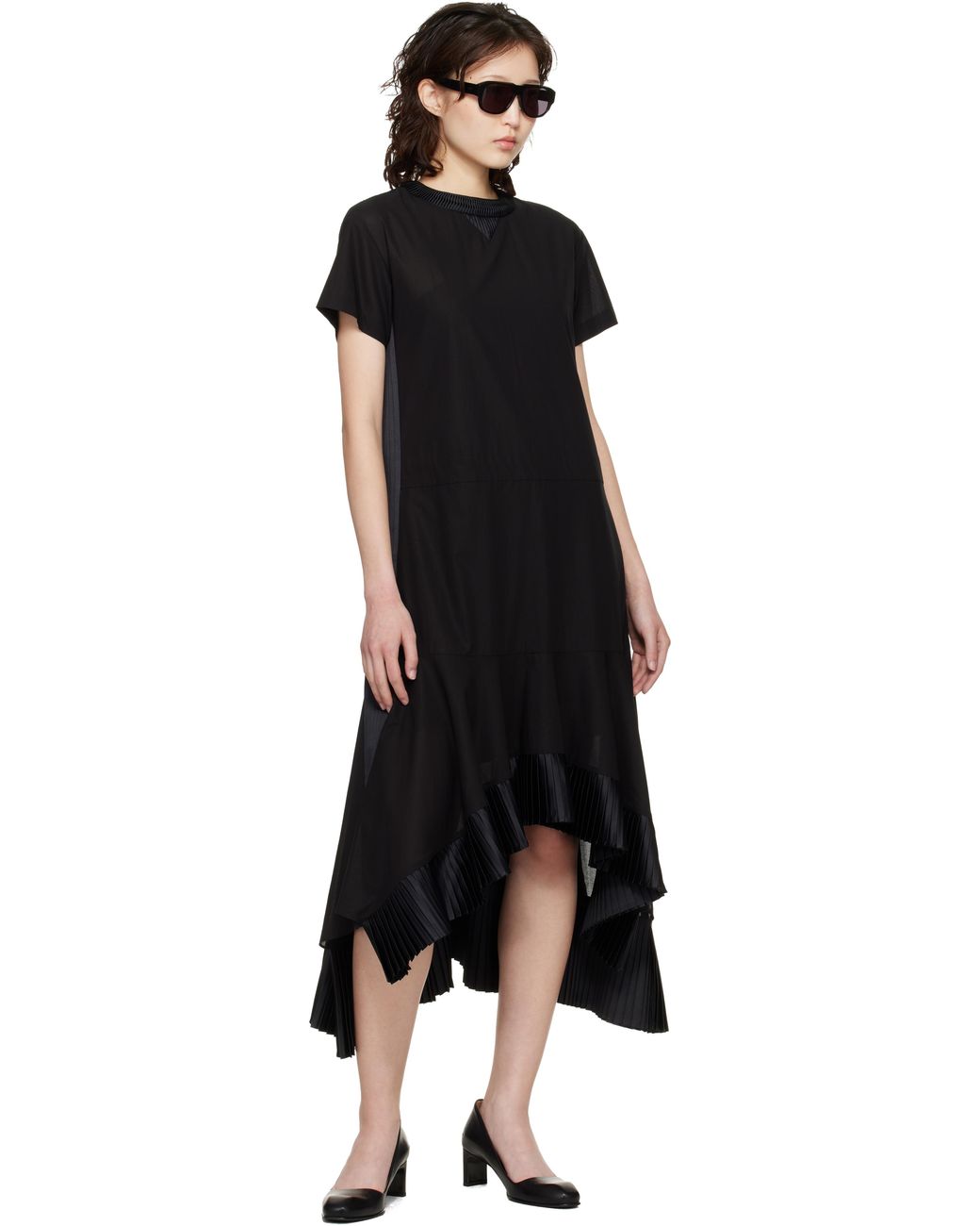 Sacai Black Cotton Broadcloth Midi Dress