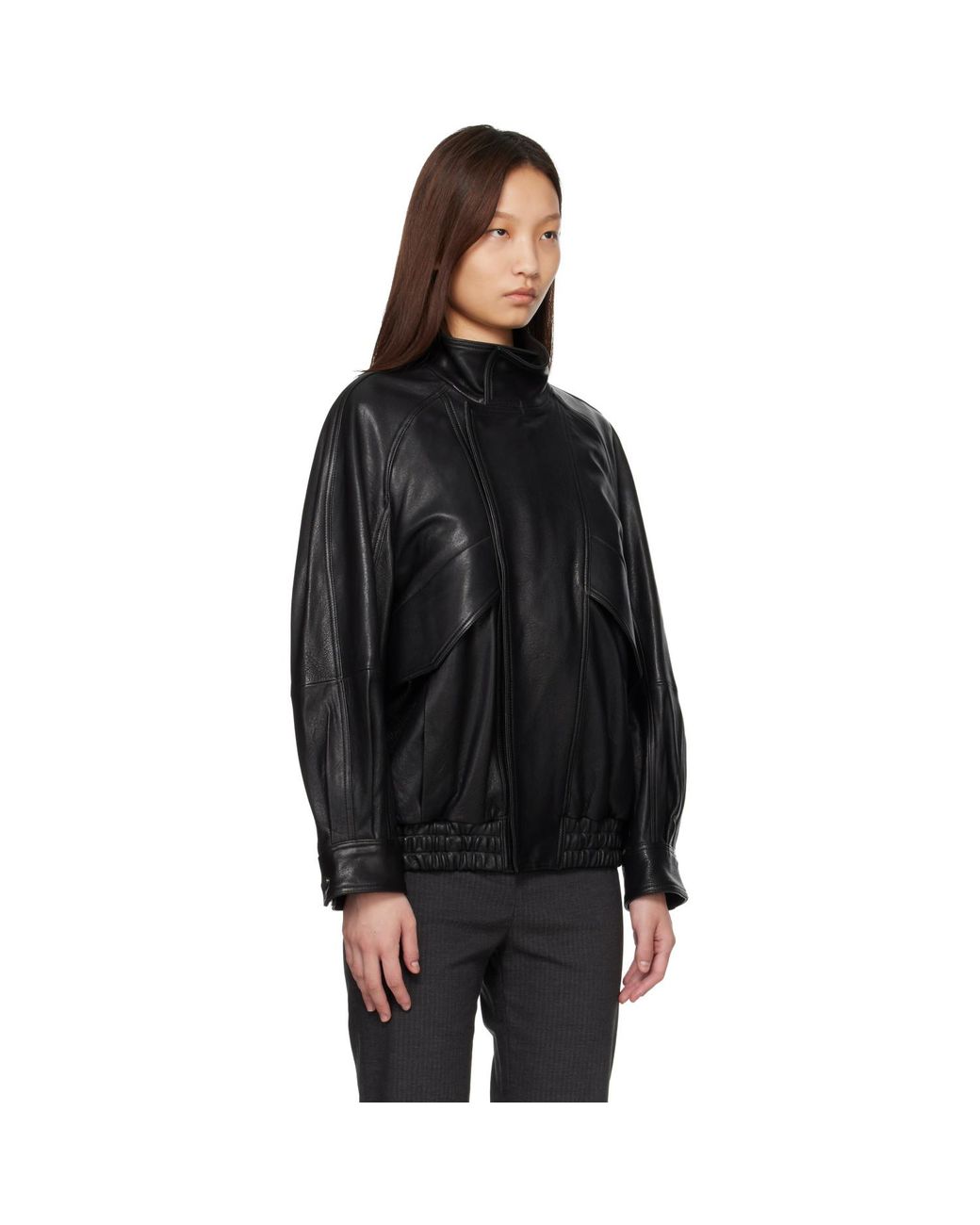 Nour Hammour Black Ariste Fluid Leather Jacket
