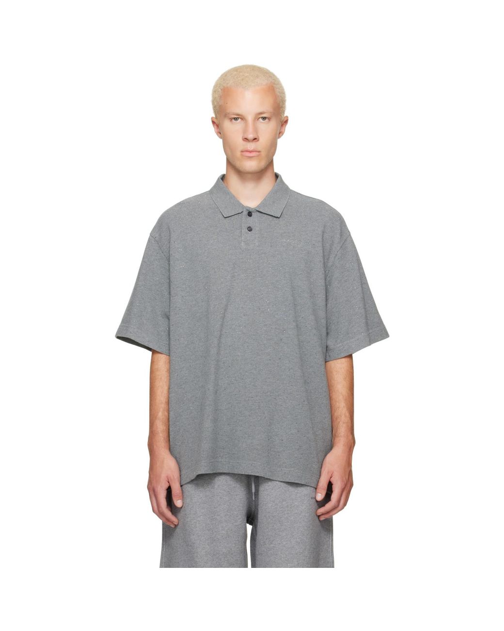 Alexander Wang Gray Rhinestone Short Sleeve Polo for men
