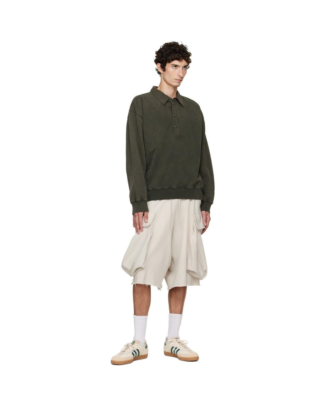 R13 Natural Off- Jumbo Cargo Pocket Sweat Shorts for men