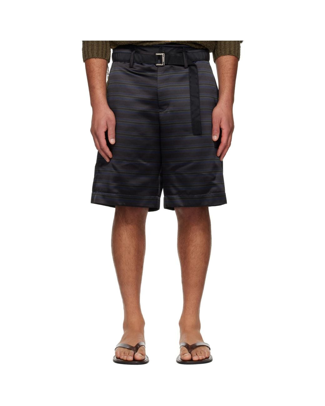 Sacai Black Horizontal Stripe Shorts for men