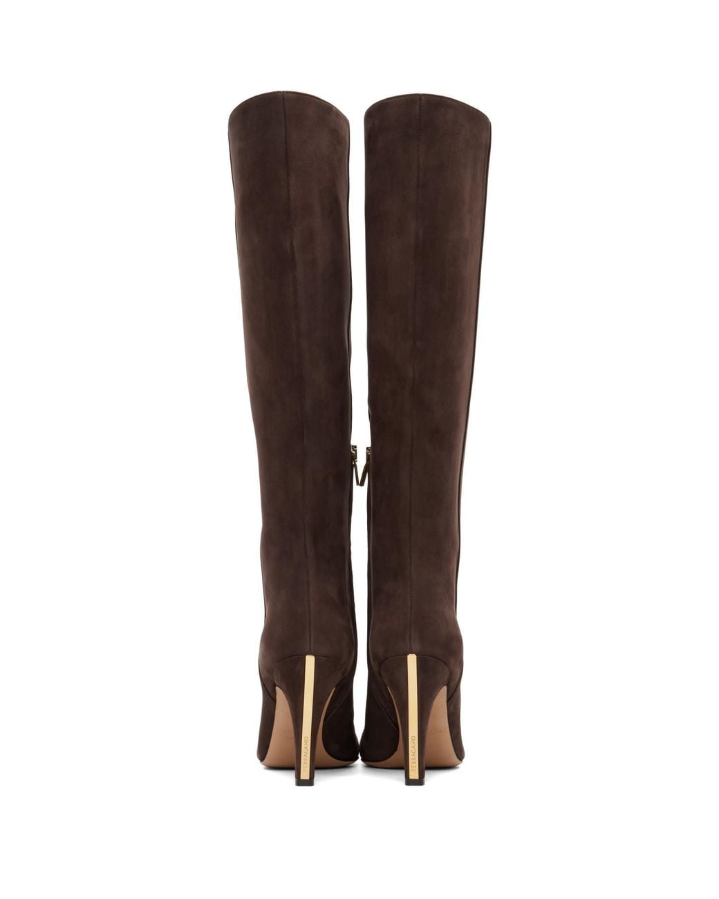 Ferragamo Brown Detailed Metal Heeled Tall Boots
