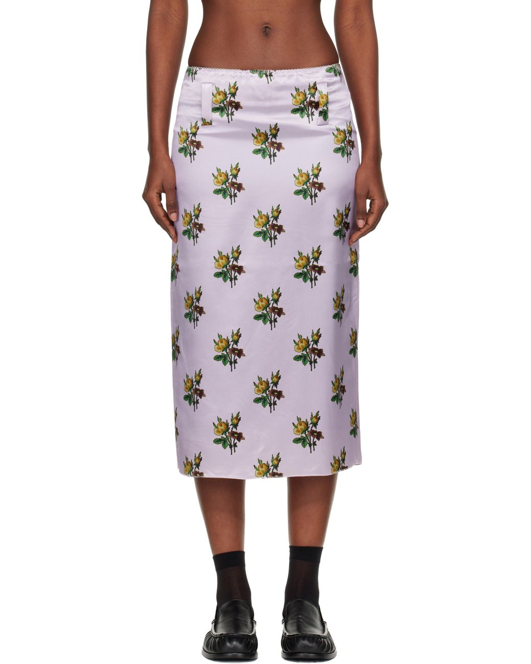 MERYLL ROGGE Floral Satin Slip Midi Skirt in Black | Lyst