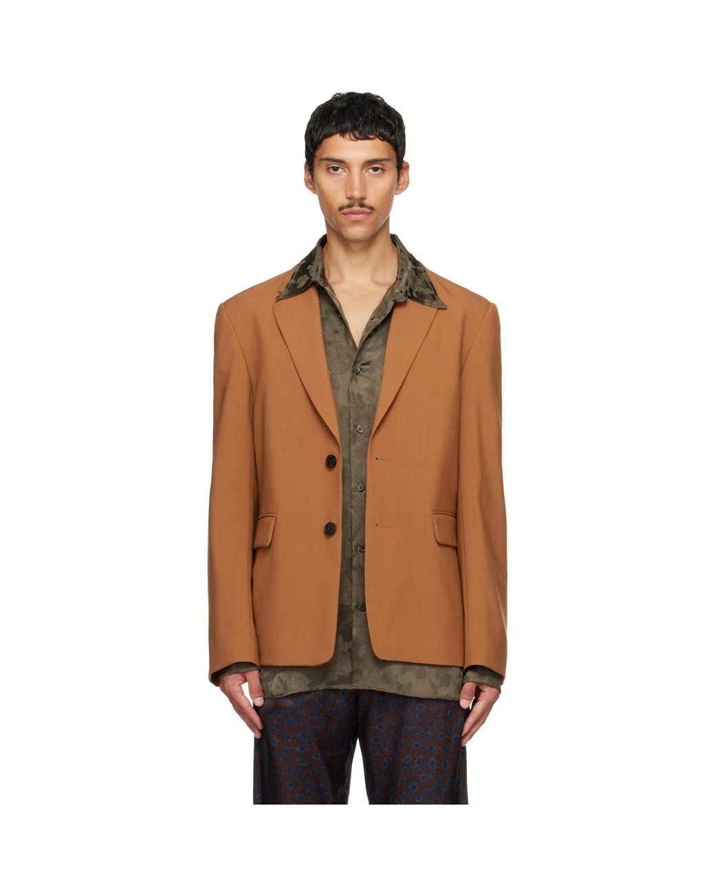 Dries Van Noten Brown Tan Wool Blazer for men