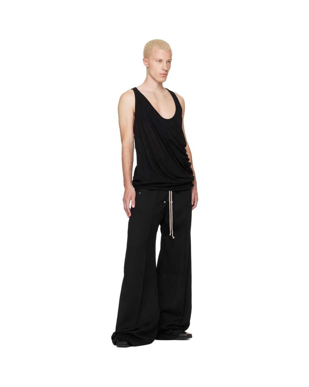 Rick Owens Black Tower Draped Pony Tank Top for men