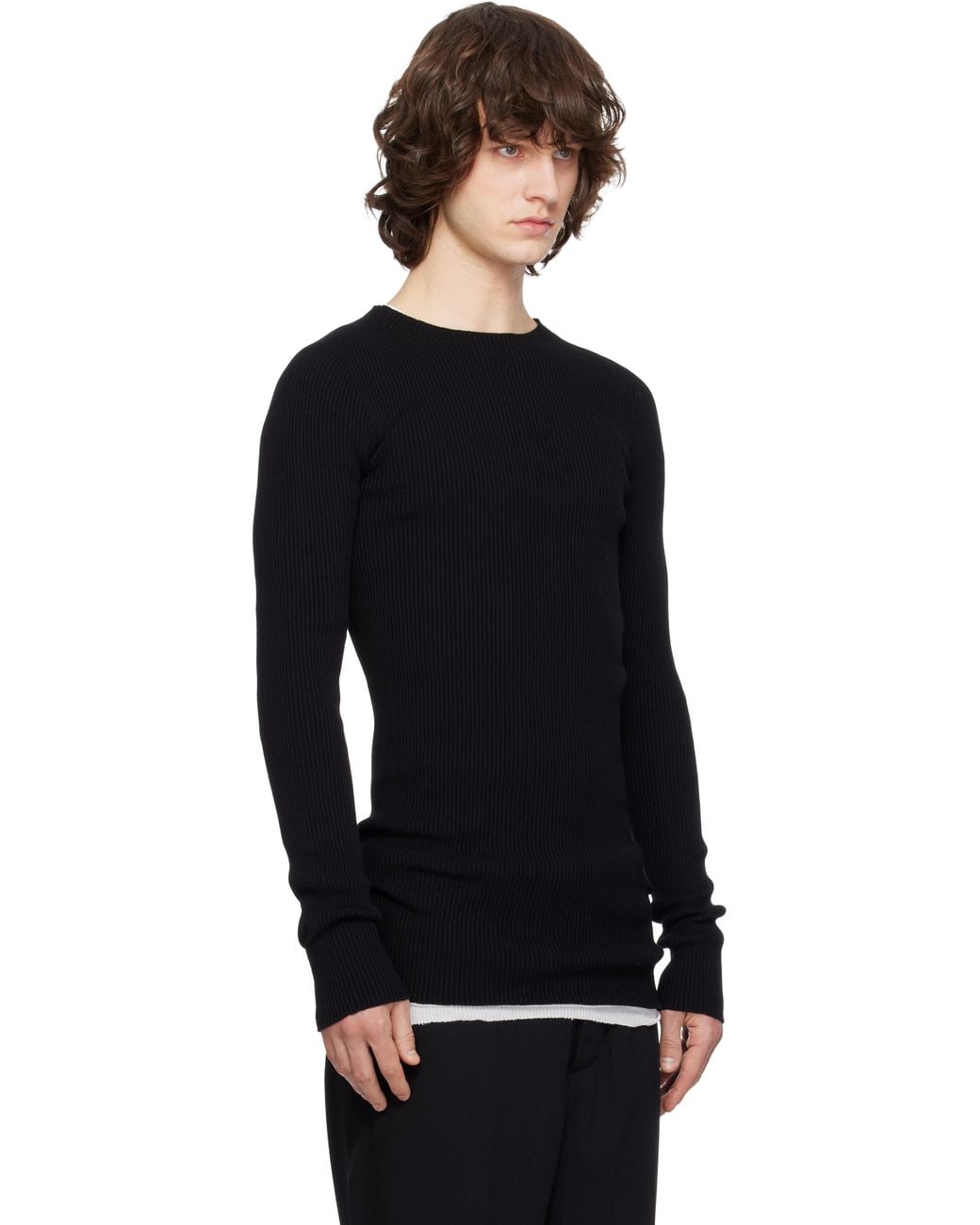 メンズ Rick Owens ブラック Temple リブ ラウンドネック セーター Black