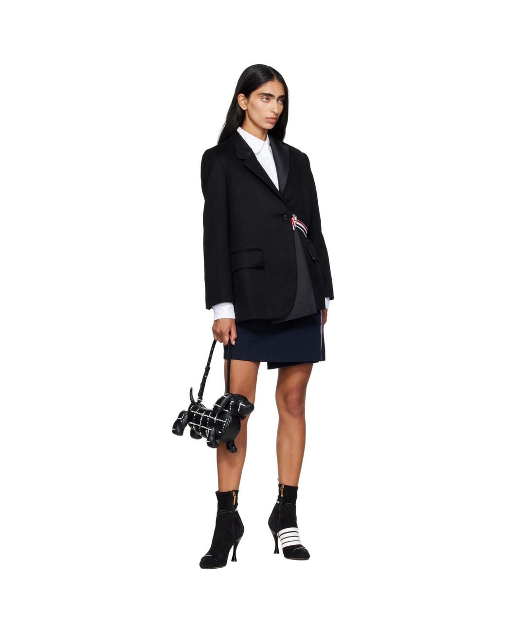 Thom Browne Black Windowpane Pearl Baby Hector Bag
