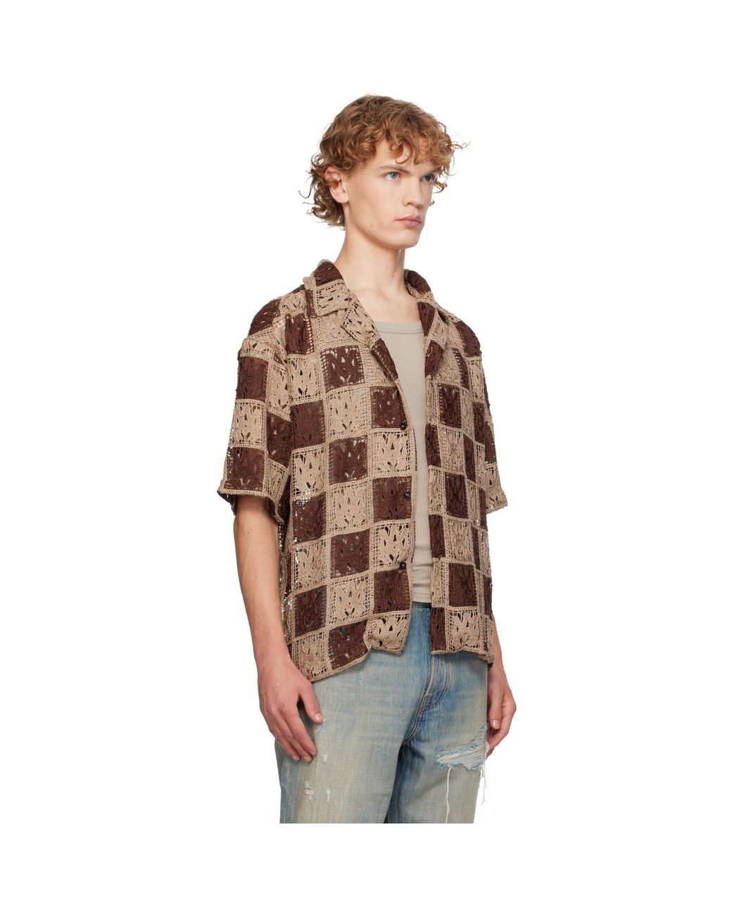 Amiri Brown Ma Quad Checker Oversized Camp Shirt for men