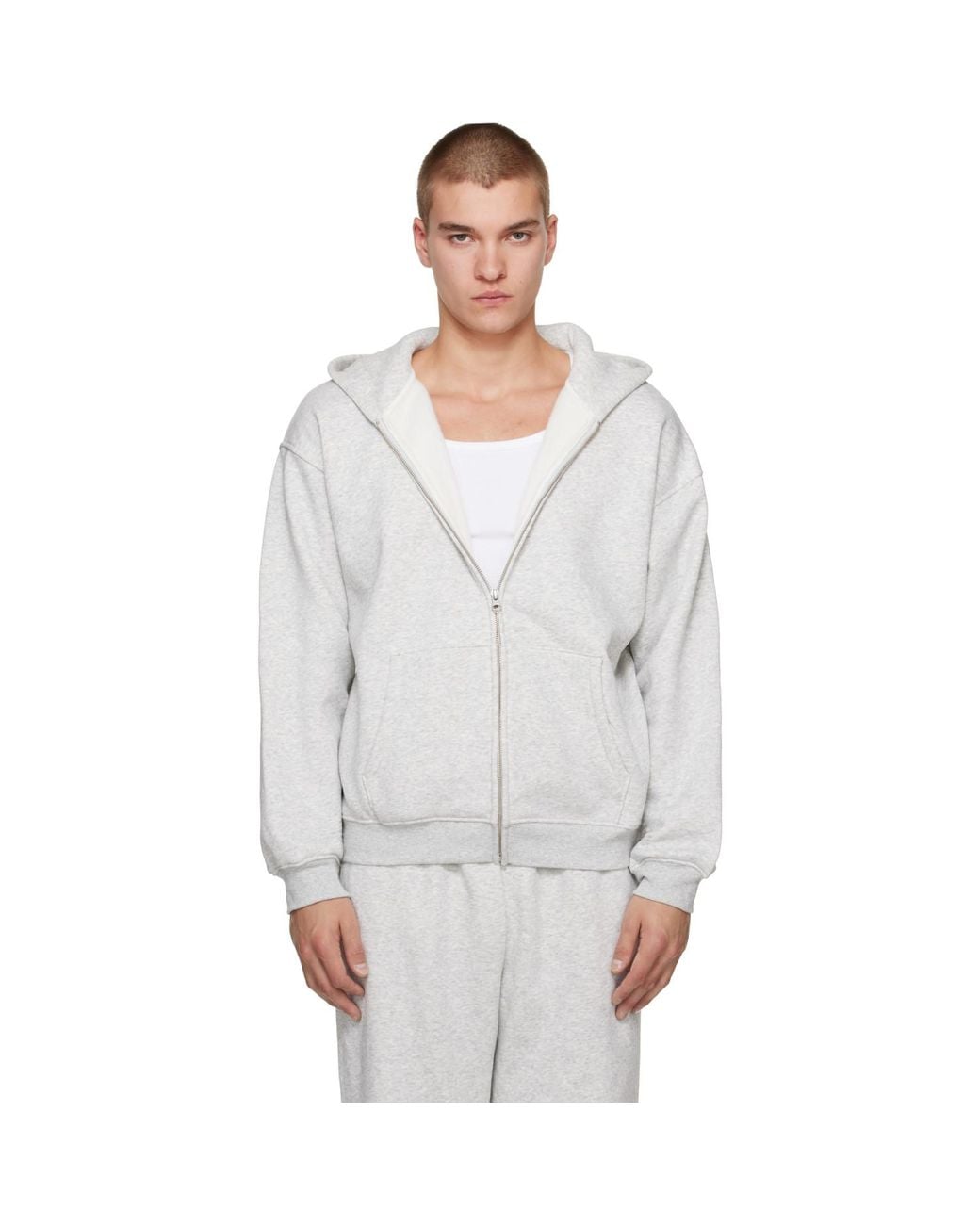 Skims Gray Fleece Lounge Relaxed Zip-Up Hoodie for men