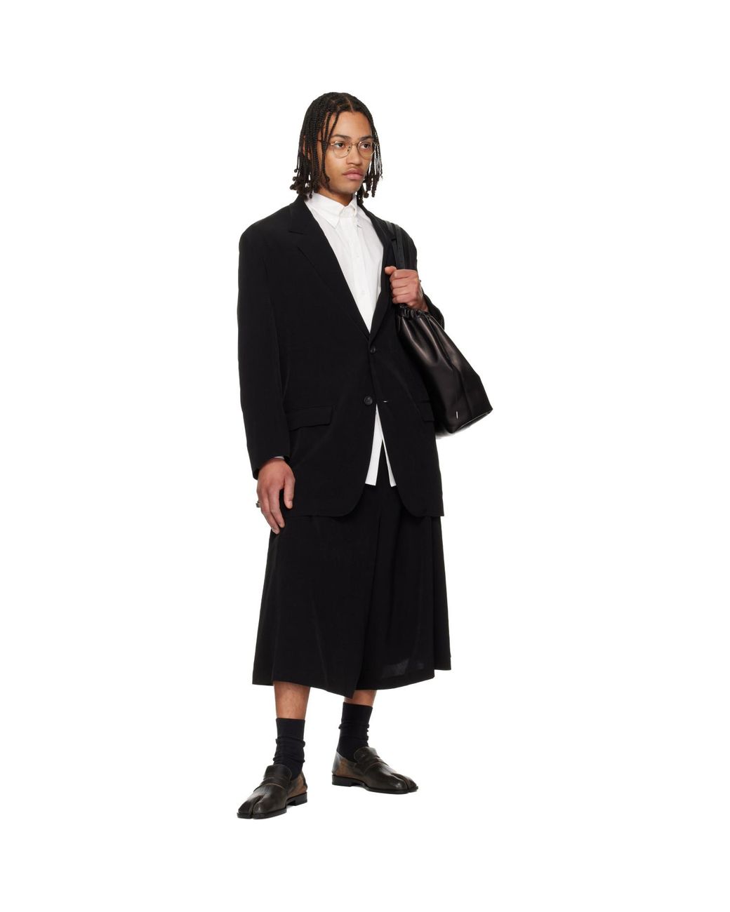 Yohji Yamamoto White Cotton Broad Double Collar Shirt for men