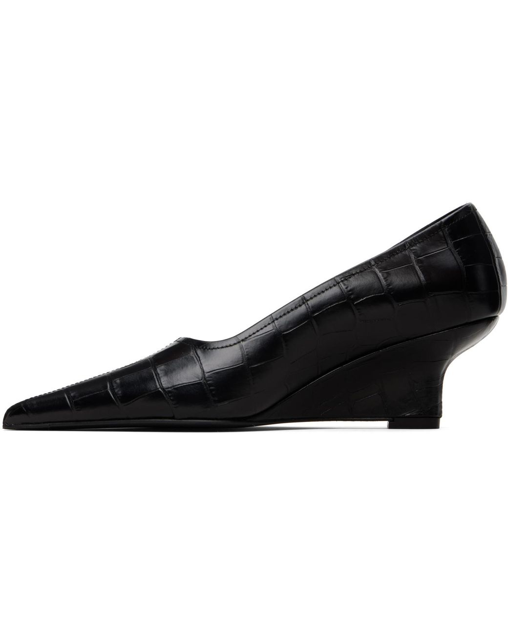 Totême Black Sharp Croco-Embossed Wedge Heels