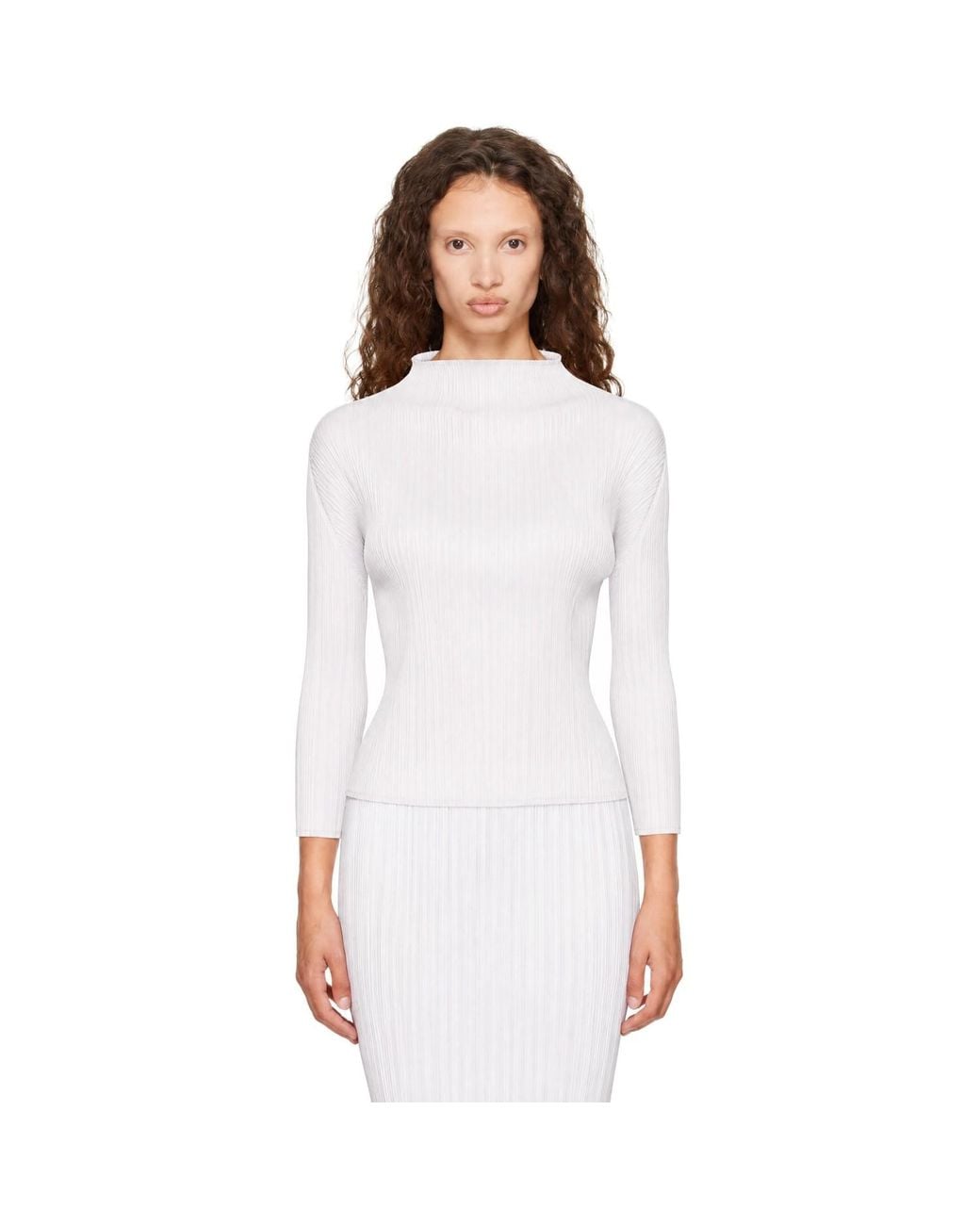 Pleats Please Issey Miyake White Basics Turtleneck Top