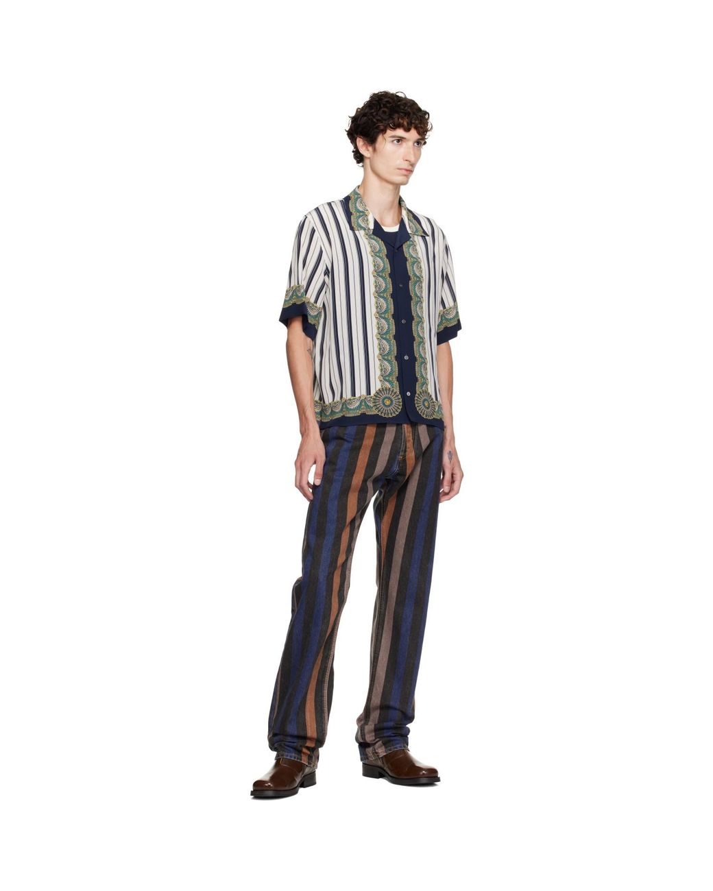 Versace Black Striped Straight Jeans for men