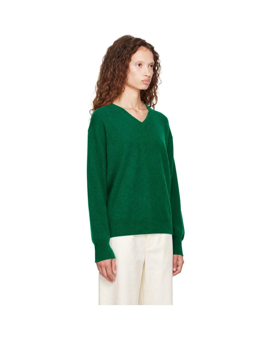 Ssstein Green Pure Cashmere Knit V-Neck Sweater