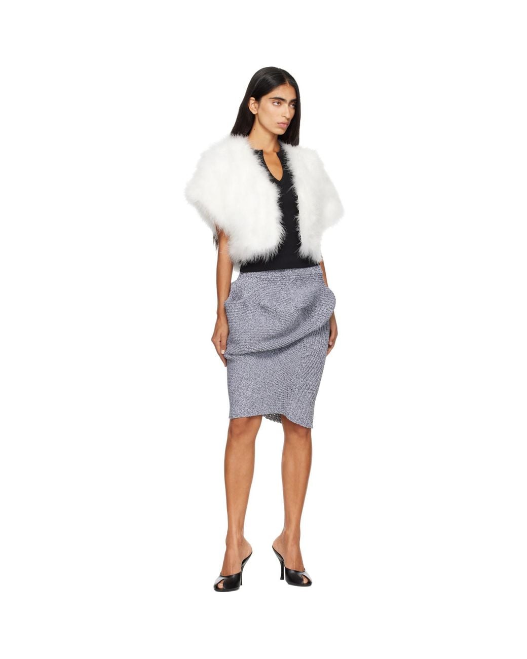 Yves Salomon White Off- Feather Cape Jacket