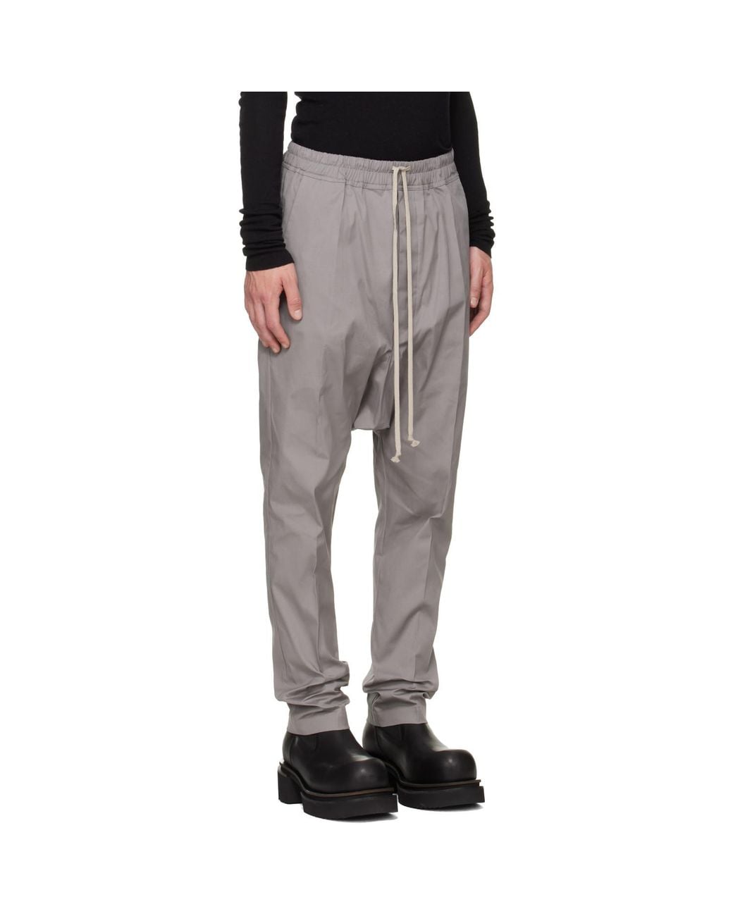 Rick Owens Gray Tower Drawstring Long Trousers for men