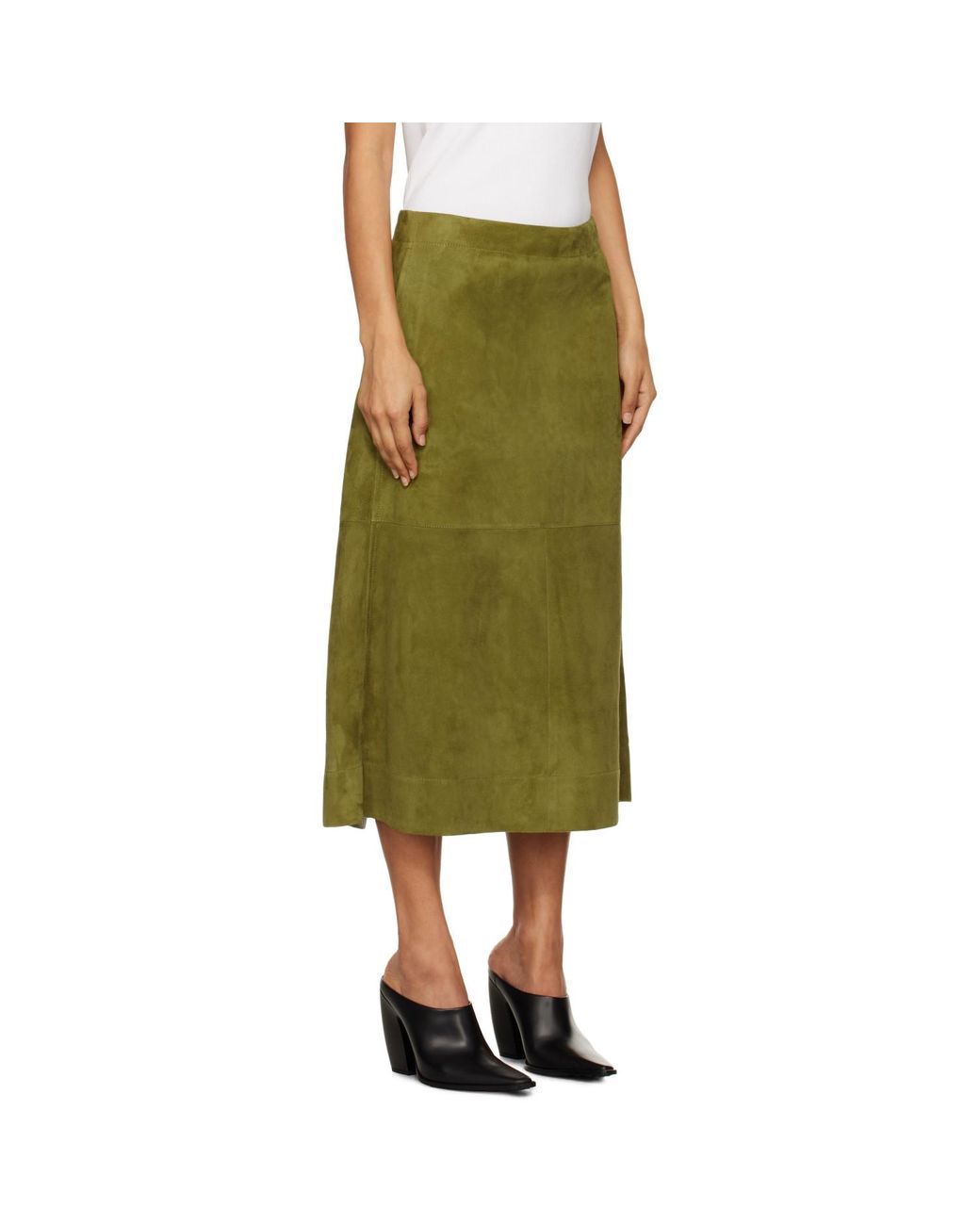 Bottega Veneta Green Full Grain Suede Midi Skirt