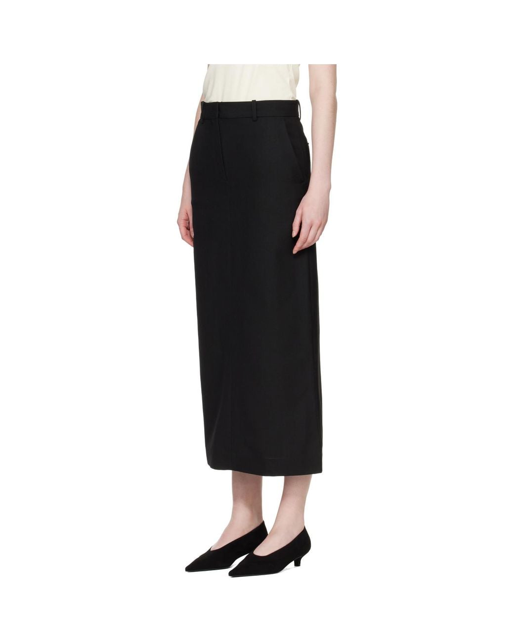 Totême  Black Low-Waist Straight Maxi Skirt
