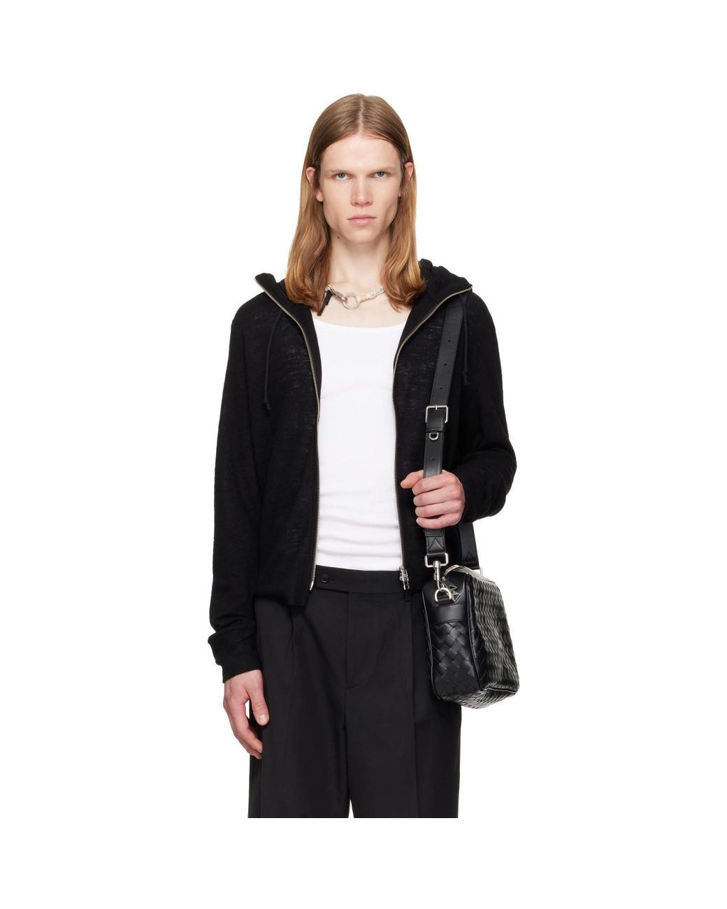 TONYWACK Black Light Wool Zip Hoodie for men