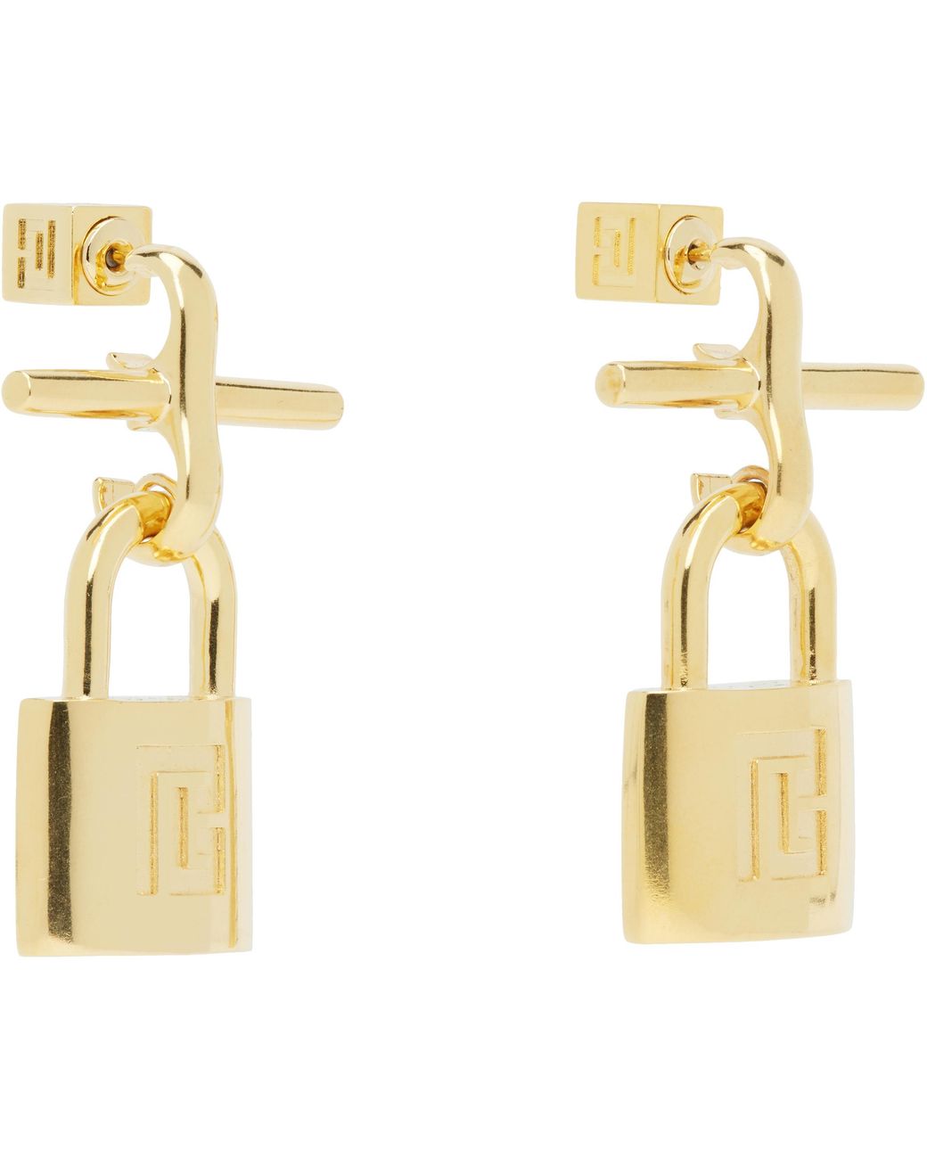 Balmain Black Brass Pulse Padlock Earrings