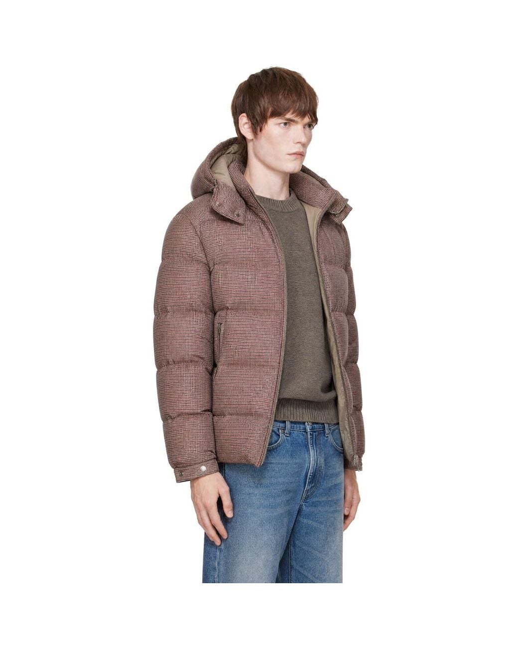 Boss Brown Houndstooth Puffer Jacket for men